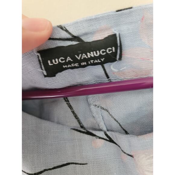 Luca Vanucci Floral Linen Blouse Size Medium Lagenlook Blossom Print Blue Pink - Picture 3 of 5